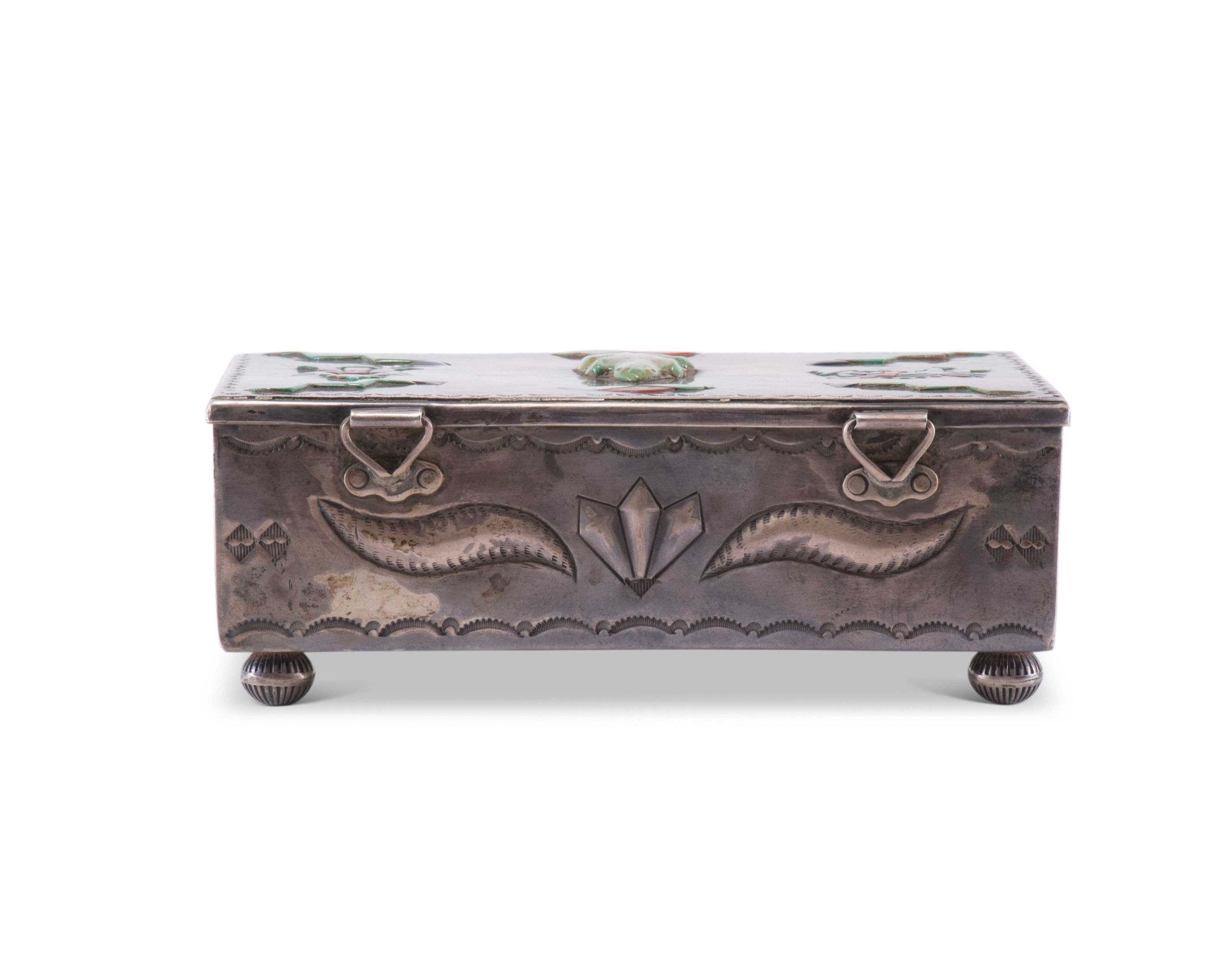 Navajo Silver Box with Zuni Inlay