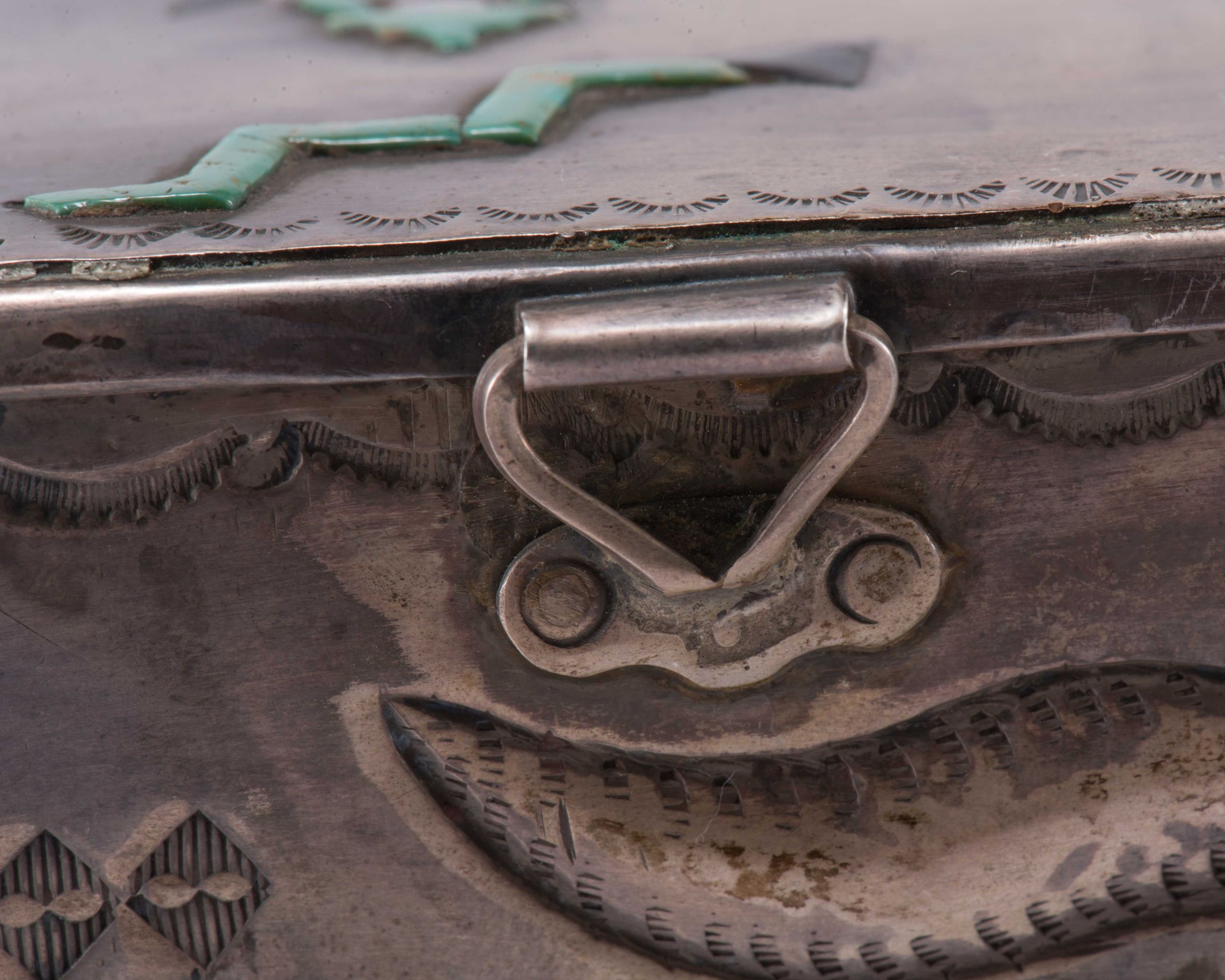 Navajo Silver Box with Zuni Inlay