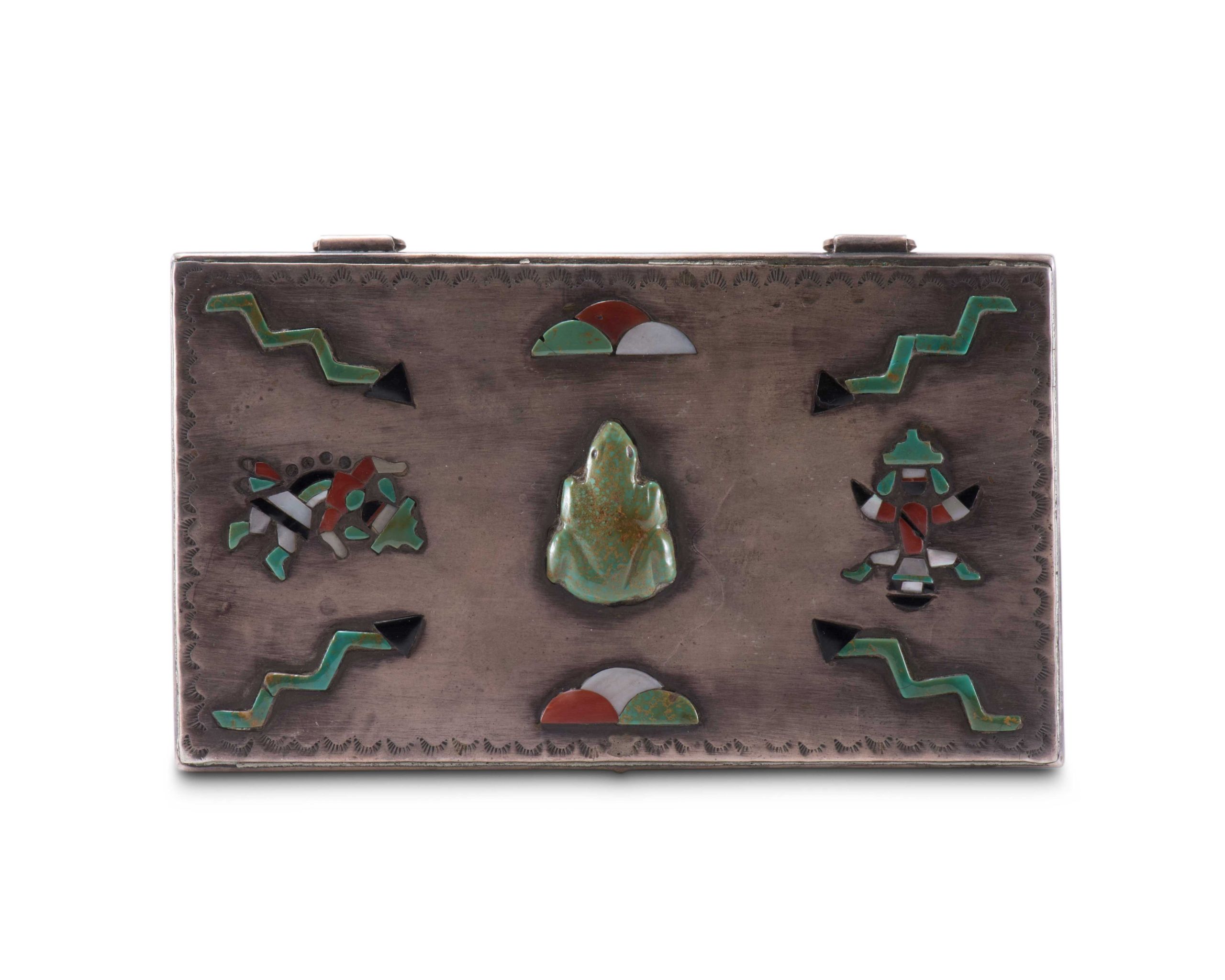 Navajo Silver Box with Zuni Inlay