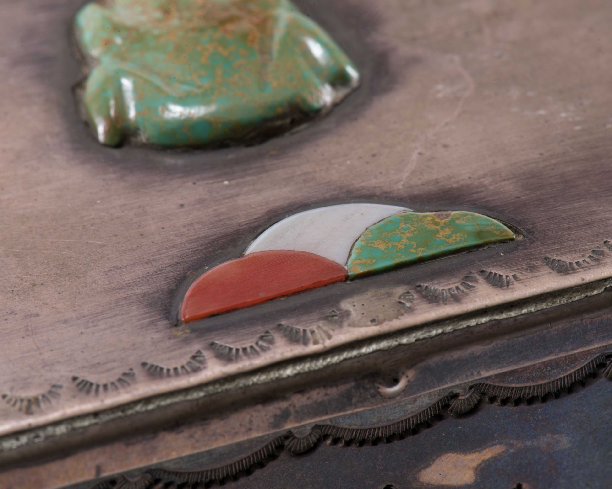Navajo Silver Box with Zuni Inlay