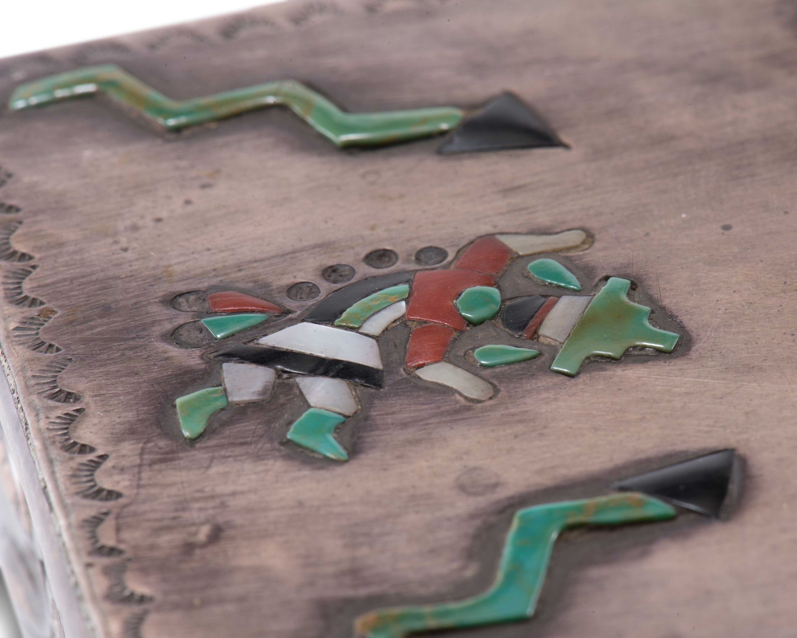 Navajo Silver Box with Zuni Inlay