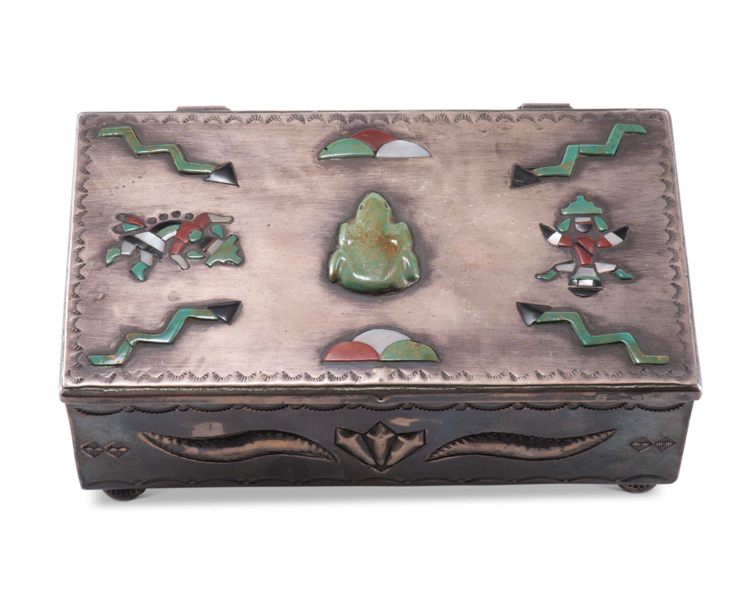 Navajo Silver Box with Zuni Inlay