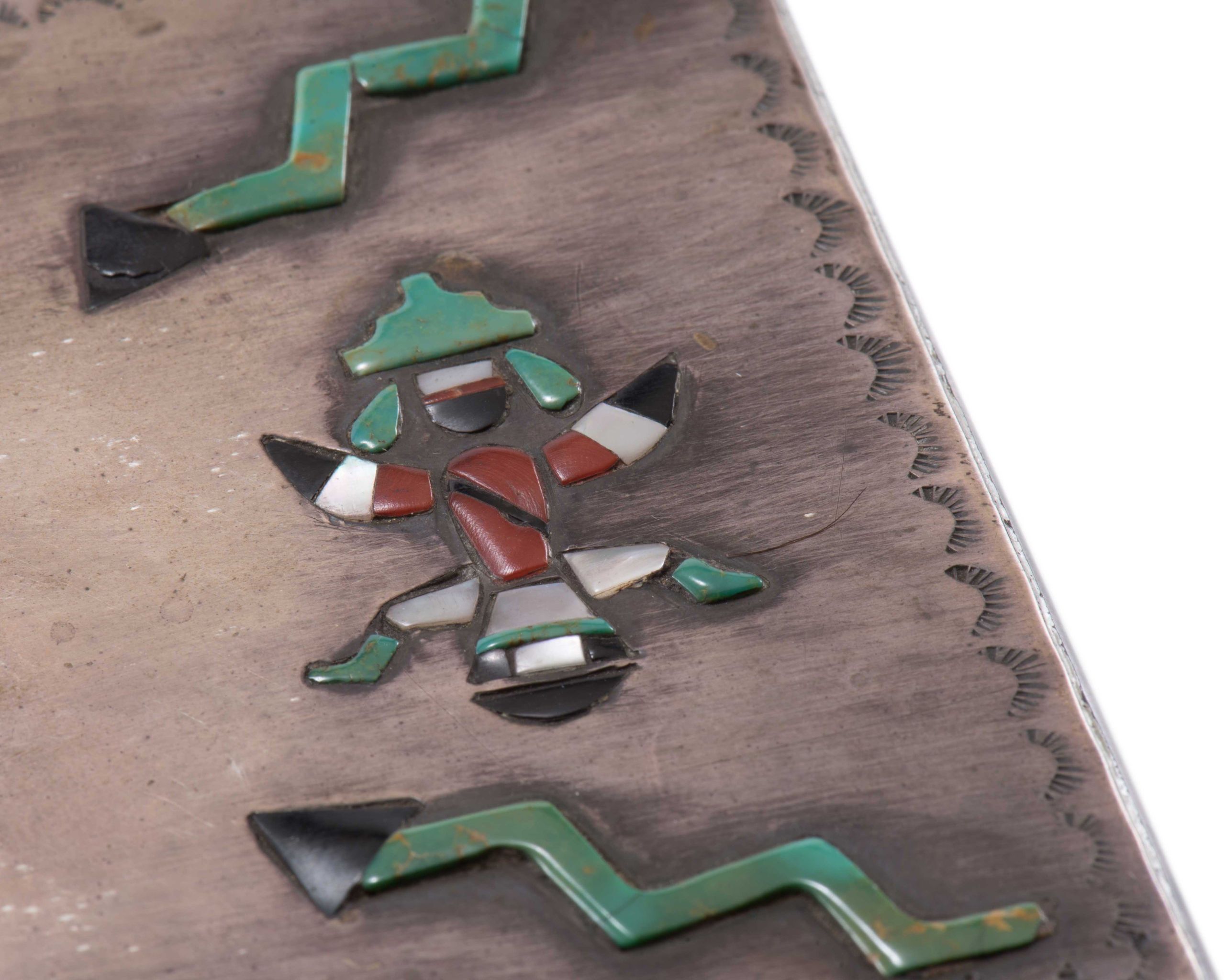 Navajo Silver Box with Zuni Inlay