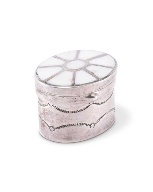 Small Navajo Silver Box with Zuni White Shell Inlay