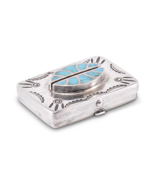 Small Navajo Silver Box with Zuni Turquoise Inlay
