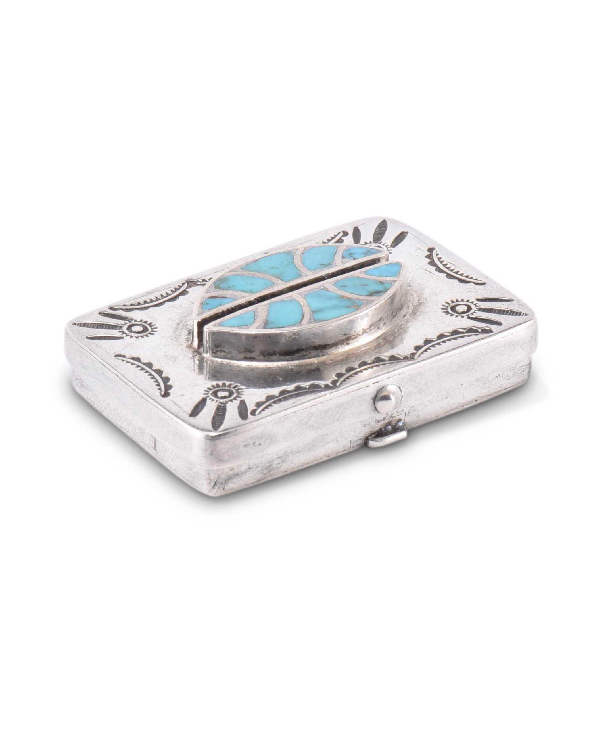 Small Navajo Silver Box with Zuni Turquoise Inlay