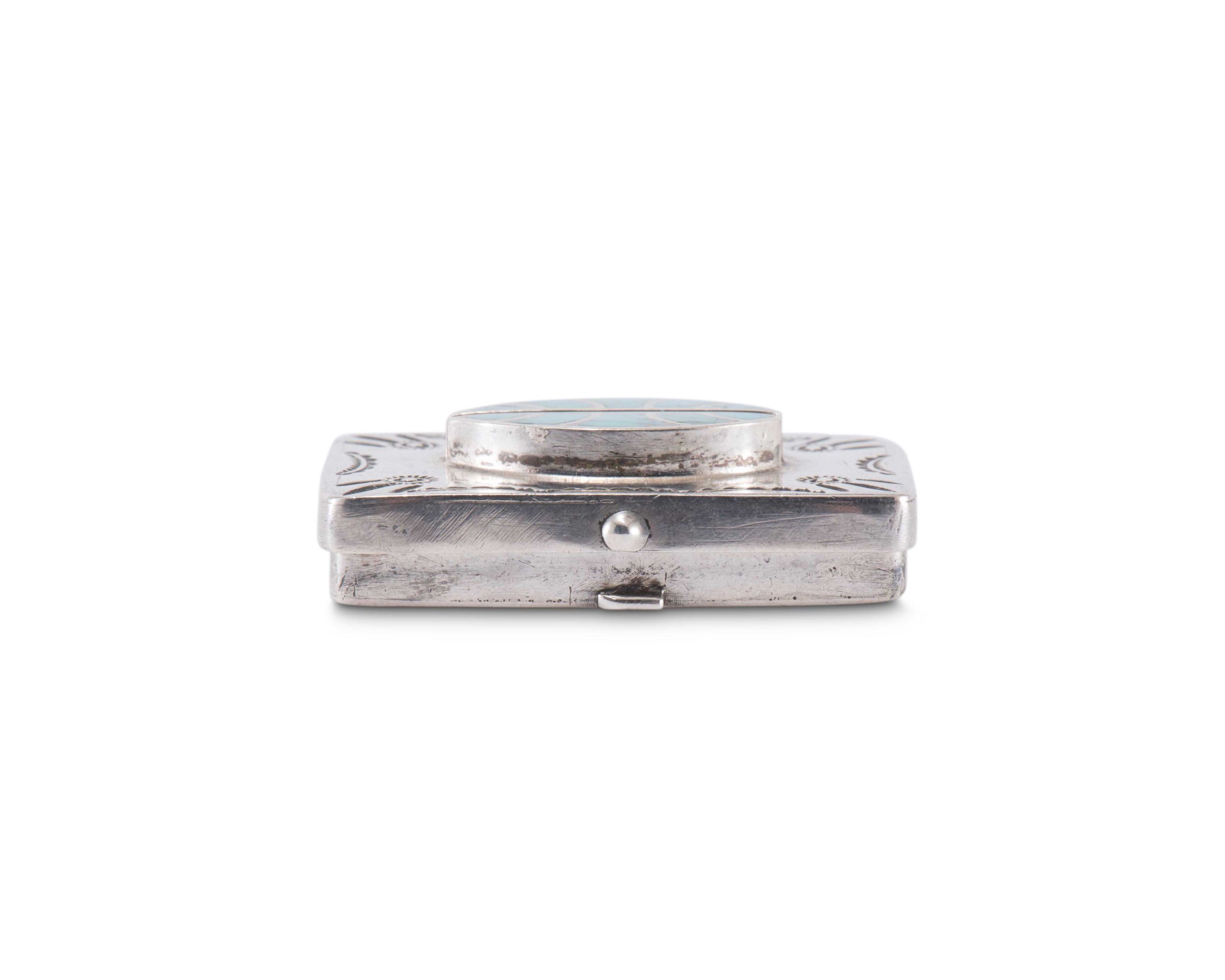 Small Navajo Silver Box with Zuni Turquoise Inlay