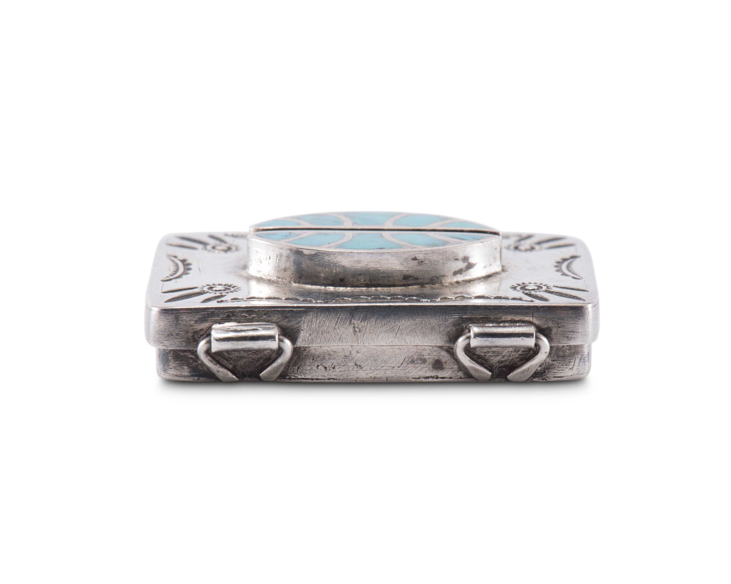 Small Navajo Silver Box with Zuni Turquoise Inlay