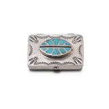 Small Navajo Silver Box with Zuni Turquoise Inlay