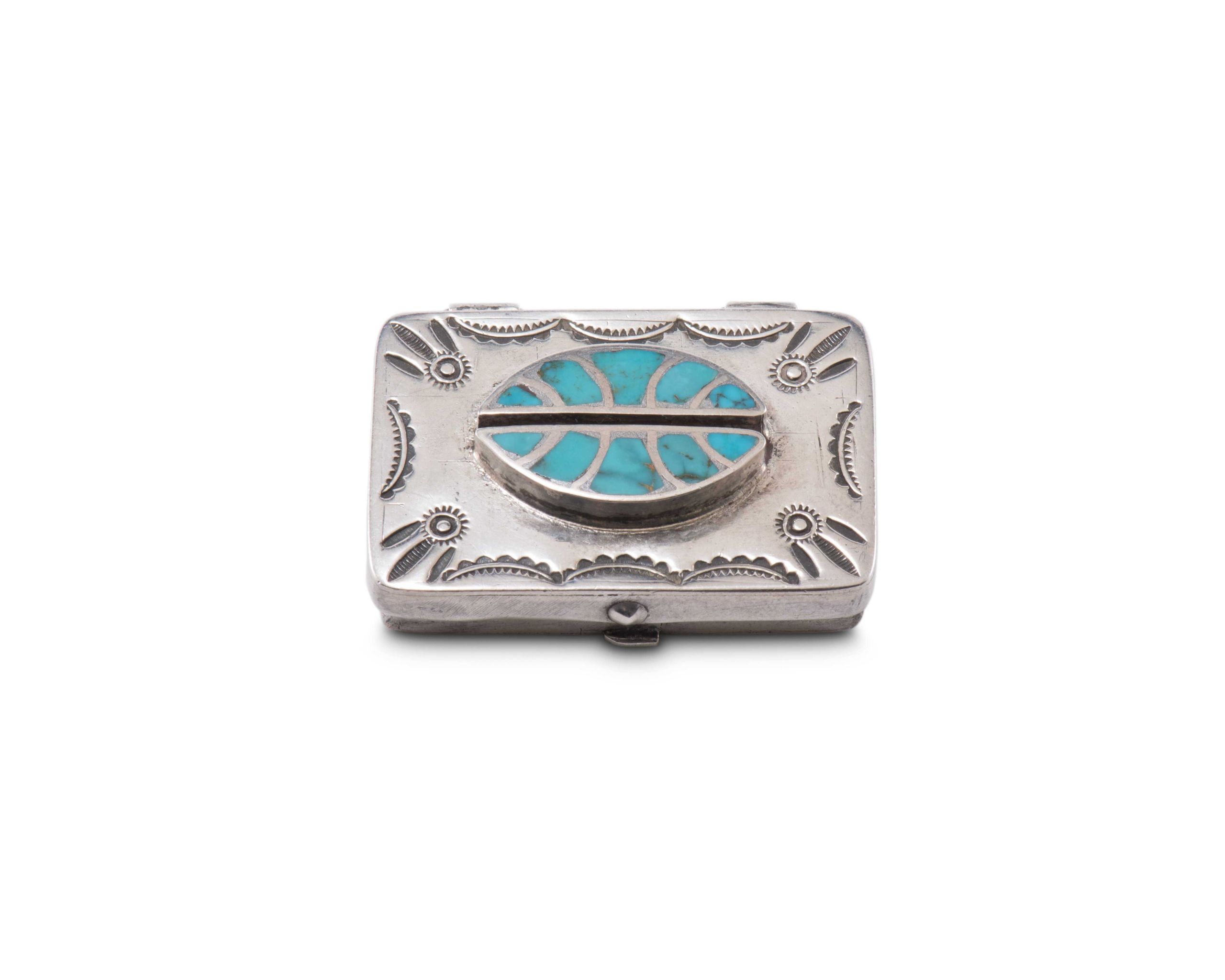 Small Navajo Silver Box with Zuni Turquoise Inlay