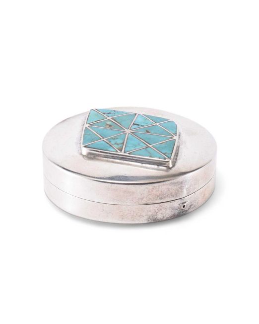 Navajo Silver Box with Turquoise Zuni Inlay