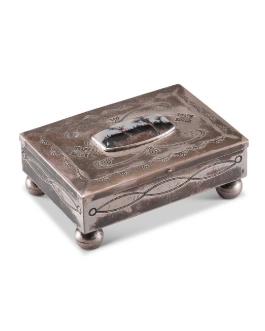 Navajo Silver Box with Petrified Wood