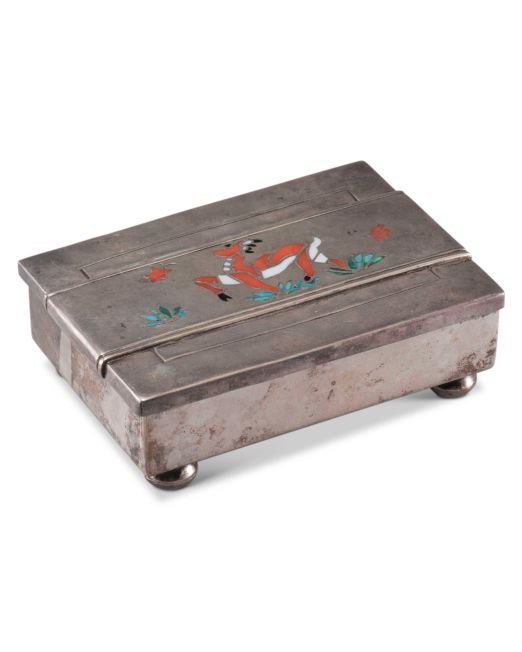 Chee Keams and Ray Poblano Silver Box with Deer Inlay