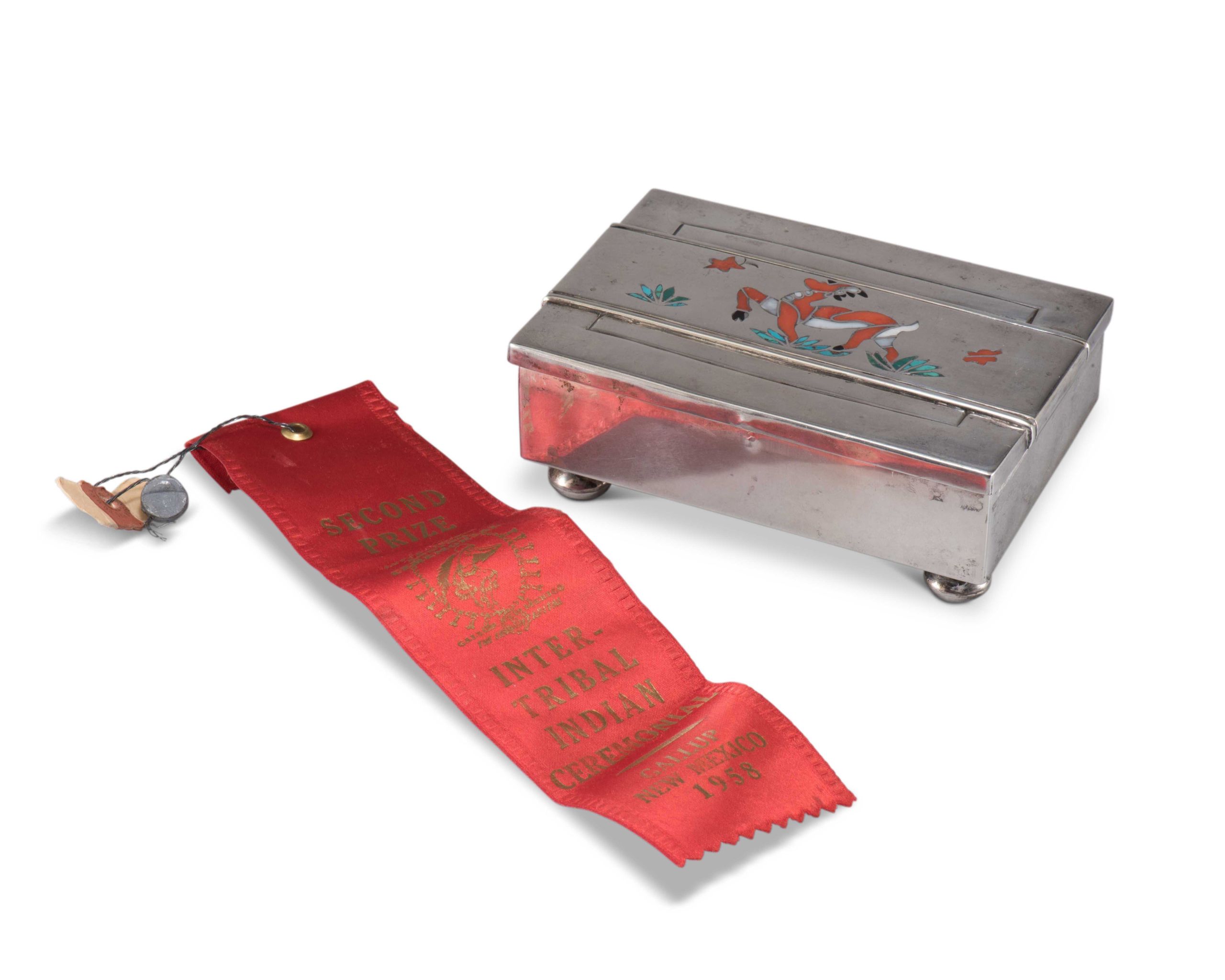 Chee Keams and Ray Poblano Silver Box with Deer Inlay