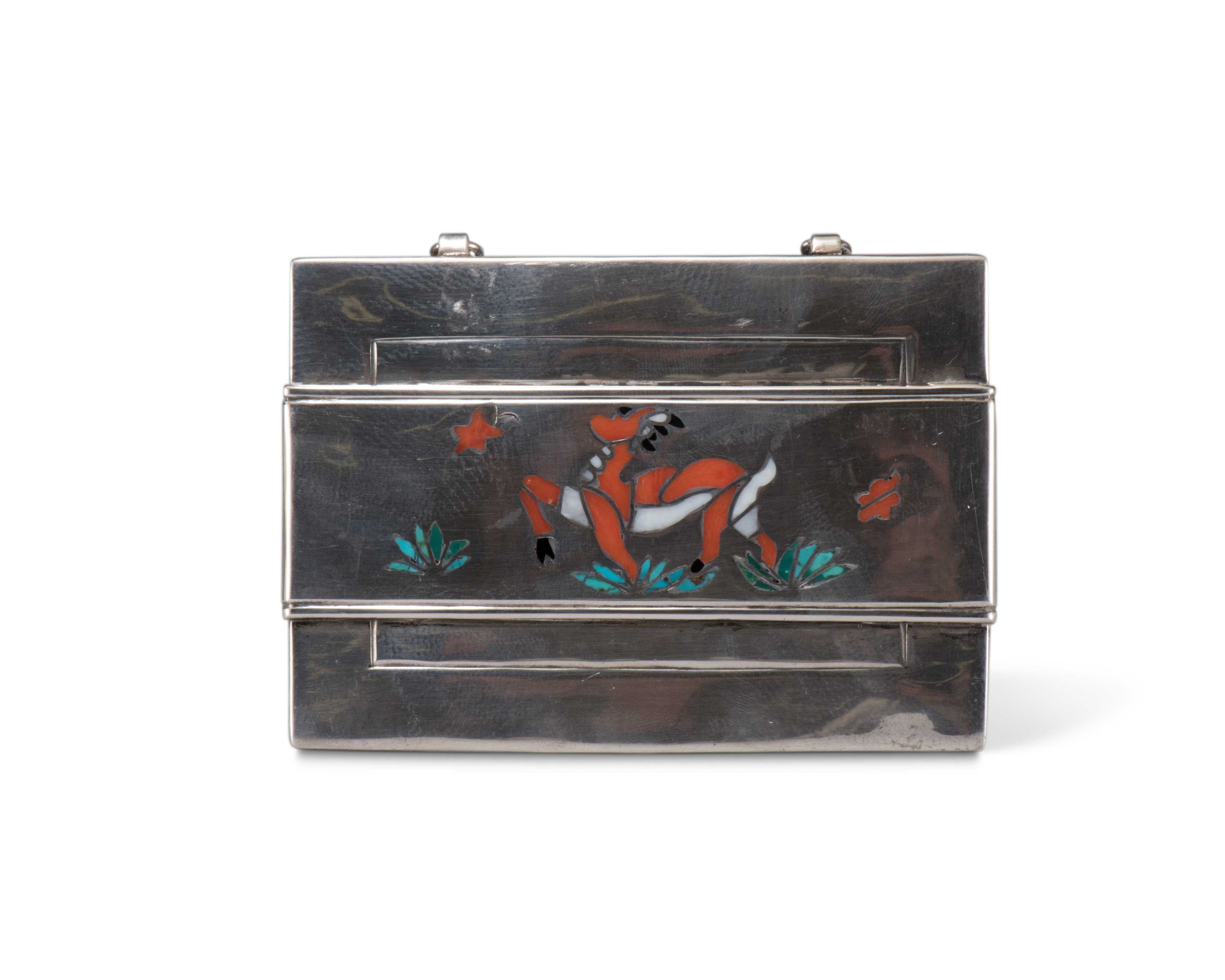 Chee Keams and Ray Poblano Silver Box with Deer Inlay