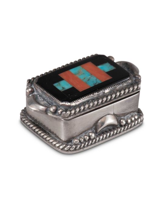 Small Navajo Silver Box with Zuni Inlay