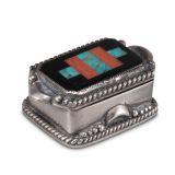 Small Navajo Silver Box with Zuni Inlay
