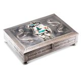 Large Navajo Silver Box with Inlaid Zuni One Horn Katsina