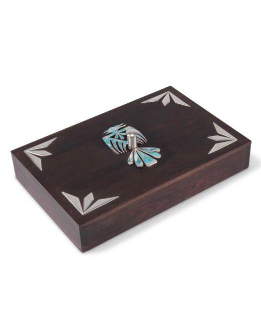 Zuni Ironwood Box with Silver and Turquoise Thunderbird