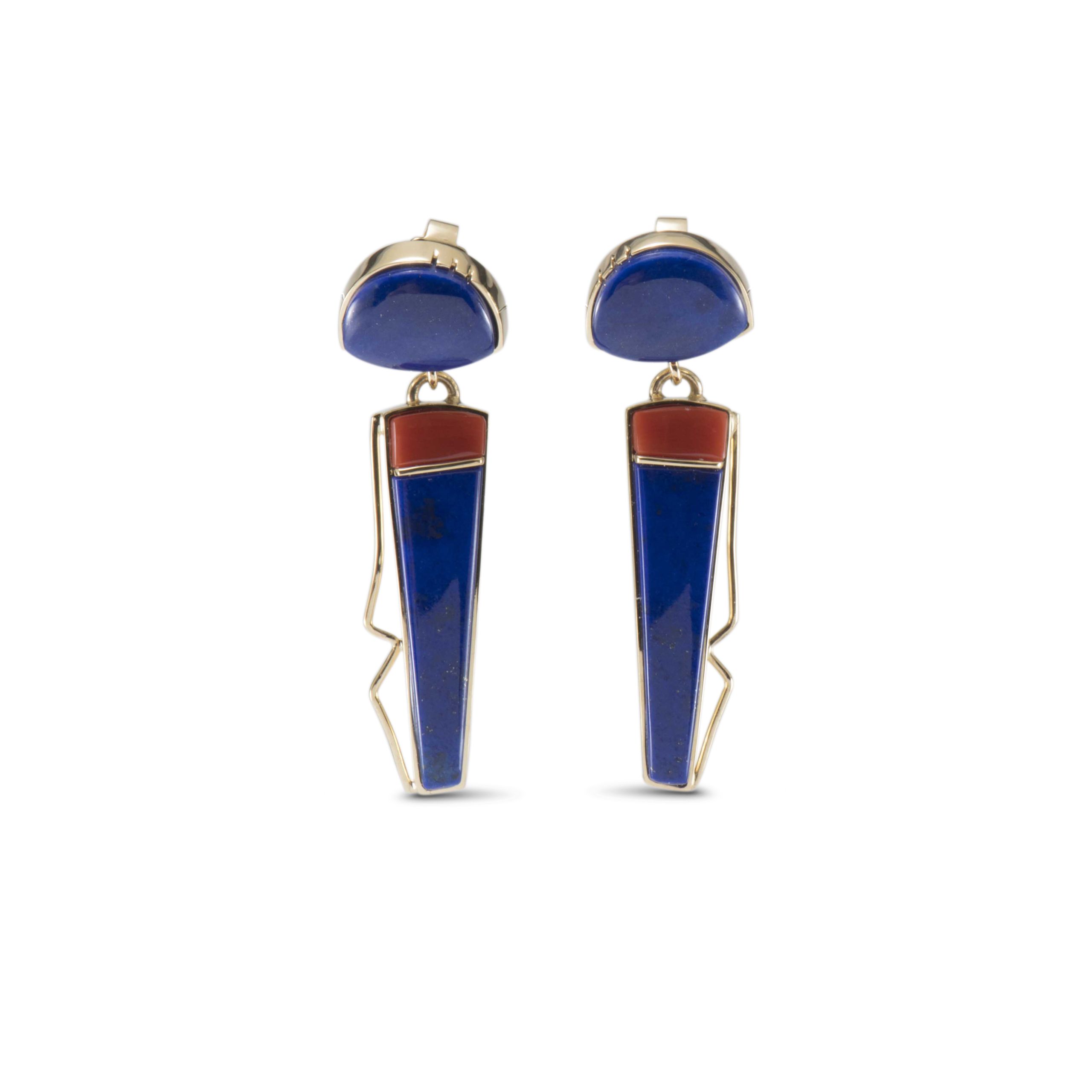 Richard Chavez 18kt Gold Earrings with Lapis and Coral