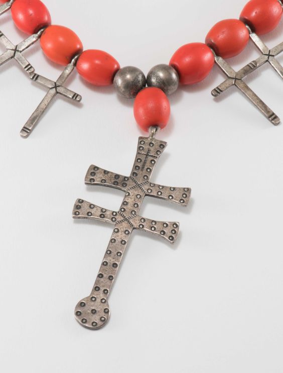 Mike Bird-Romero Revival Isleta Pueblo Cross Necklace with Antique Trade  Beads - Four Winds Gallery
