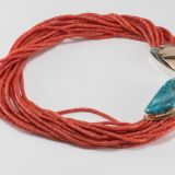 Carol Krena Multistrand Coral Necklace with Morenci Turquoise
