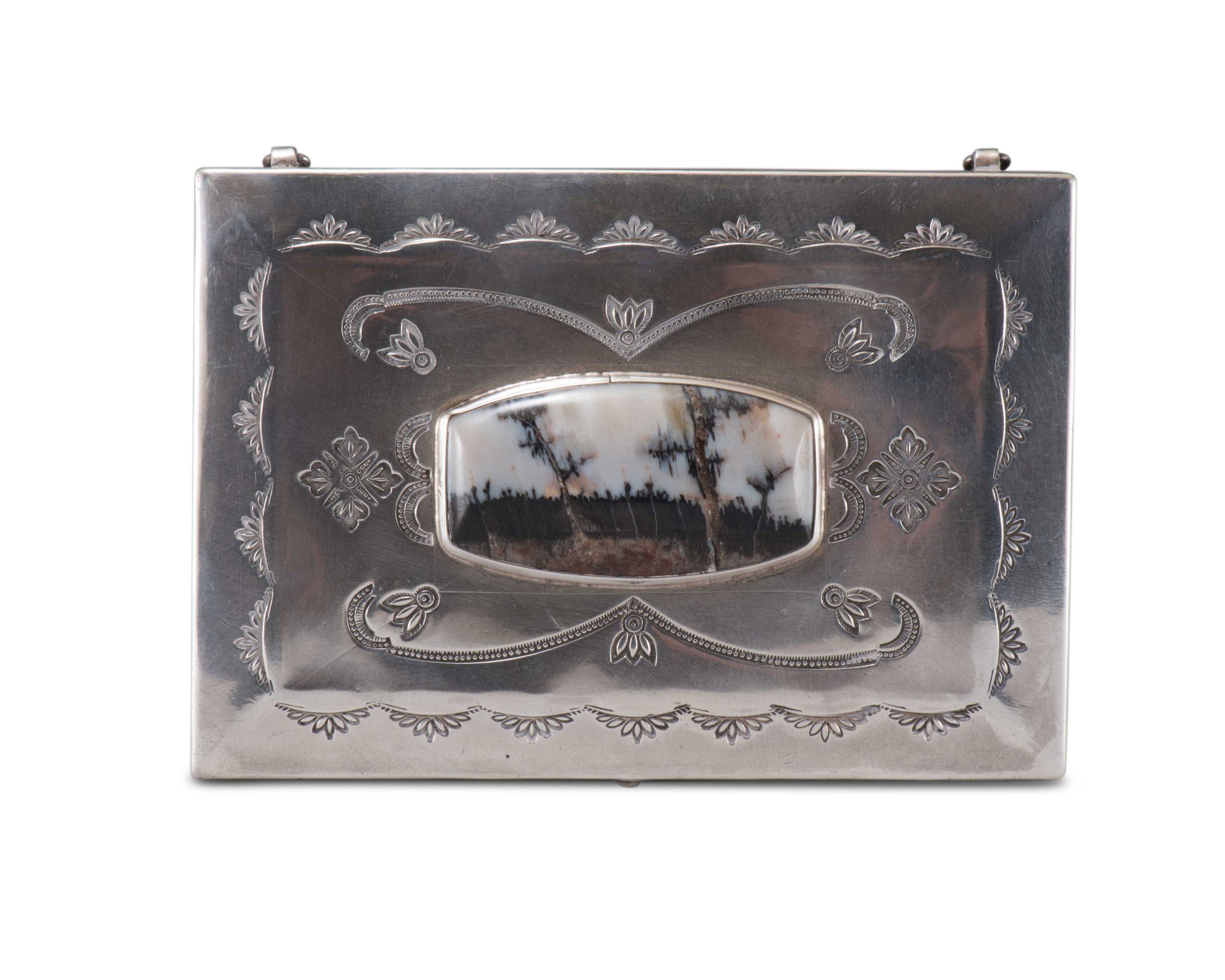 Navajo Silver Box with Petrified Wood