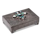 Navajo Silver Box with Zuni Inlaid Thunderbird