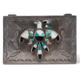 Navajo Silver Box with Zuni Inlaid Thunderbird