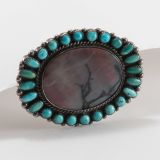 Vintage Navajo Pin with Petrified Wood and Turquoise
