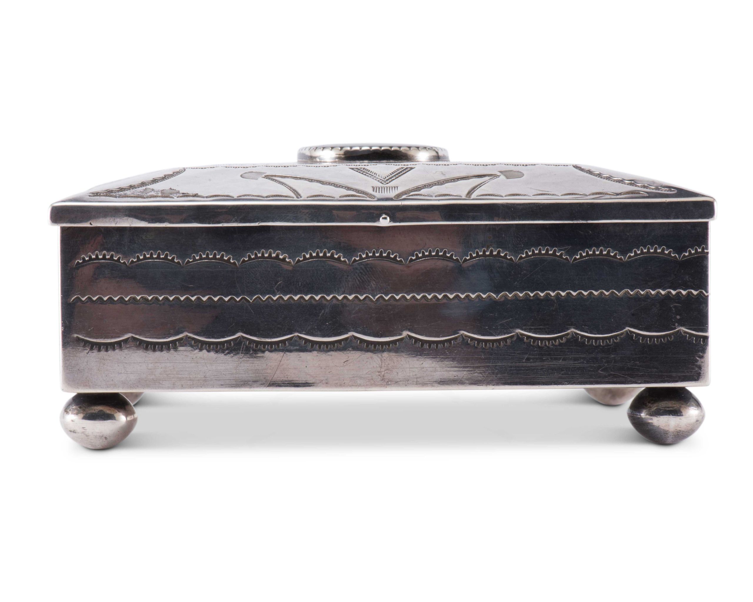 John Leekity Silver Box with Knifewing Man