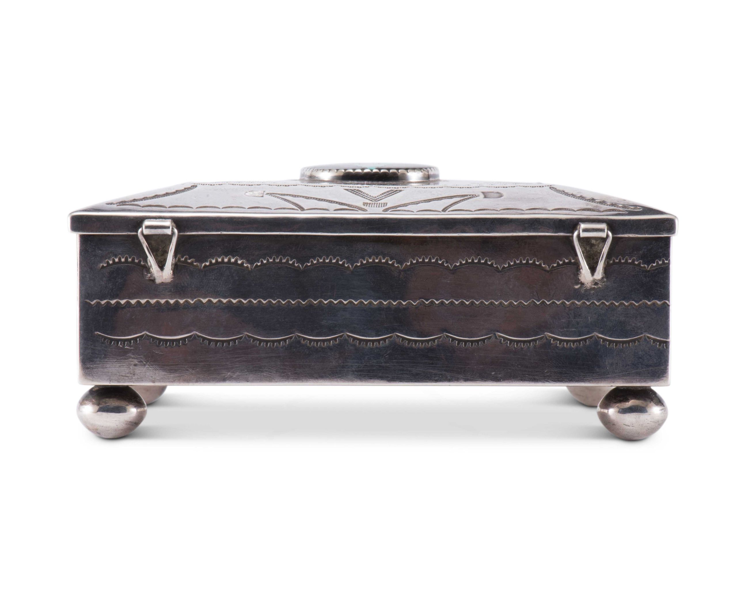 John Leekity Silver Box with Knifewing Man