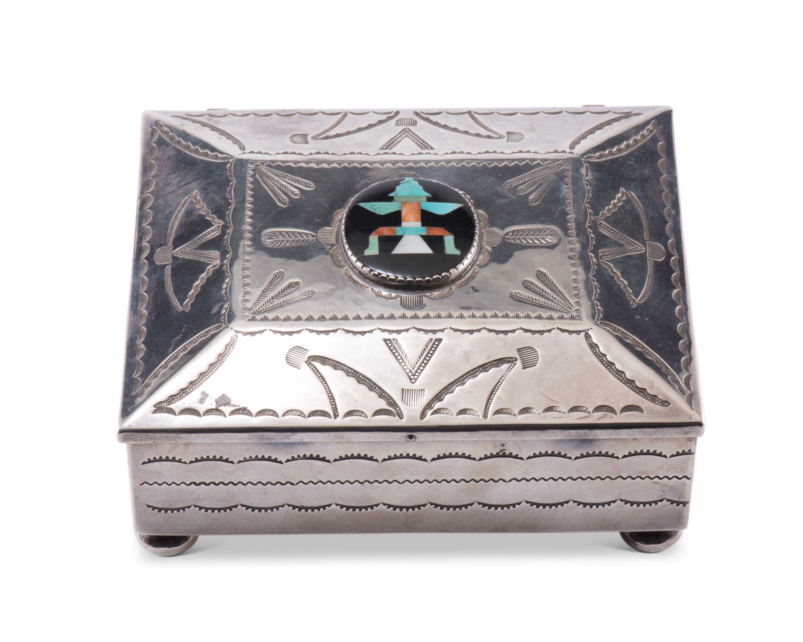 John Leekity Silver Box with Knifewing Man