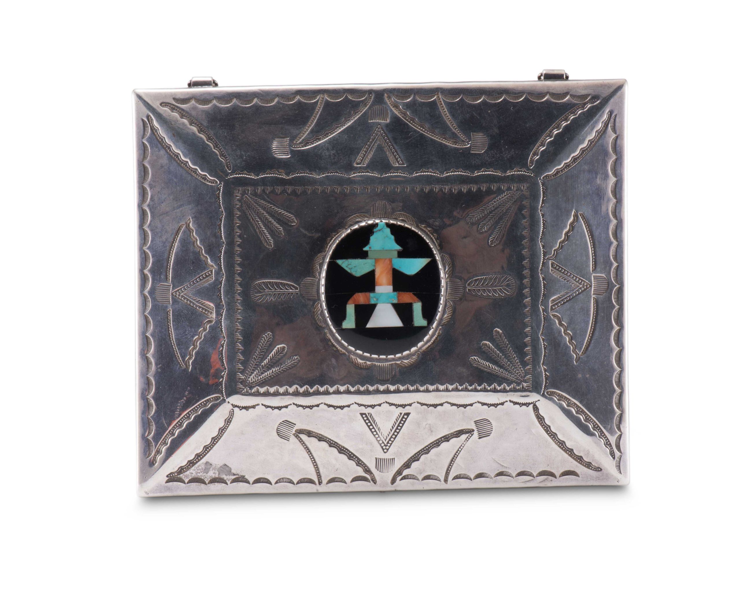 John Leekity Silver Box with Knifewing Man