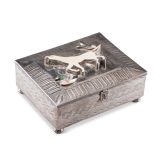 Navajo Silver Box with Zuni Inlaid Dog and Bird Motif