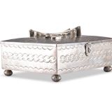 Navajo Silver Box with Zuni Inlaid Dog and Bird Motif