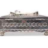 Navajo Silver Box with Zuni Inlaid Dog and Bird Motif