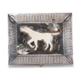 Navajo Silver Box with Zuni Inlaid Dog and Bird Motif