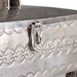 Navajo Silver Box with Zuni Inlaid Dog and Bird Motif