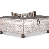 Navajo Silver Box with Zuni Inlaid Dog and Bird Motif