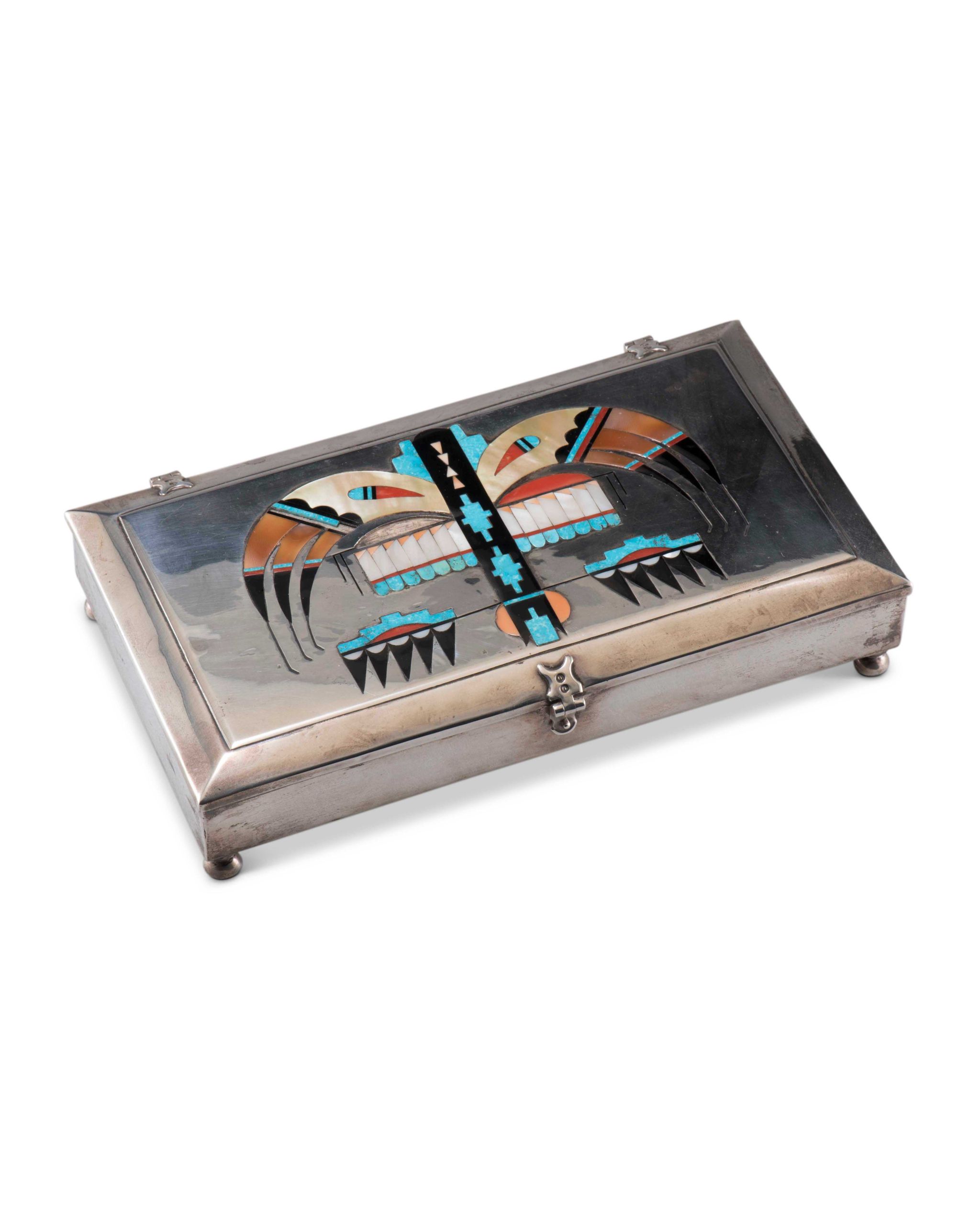 Navajo Silver Box with Zuni Inlay