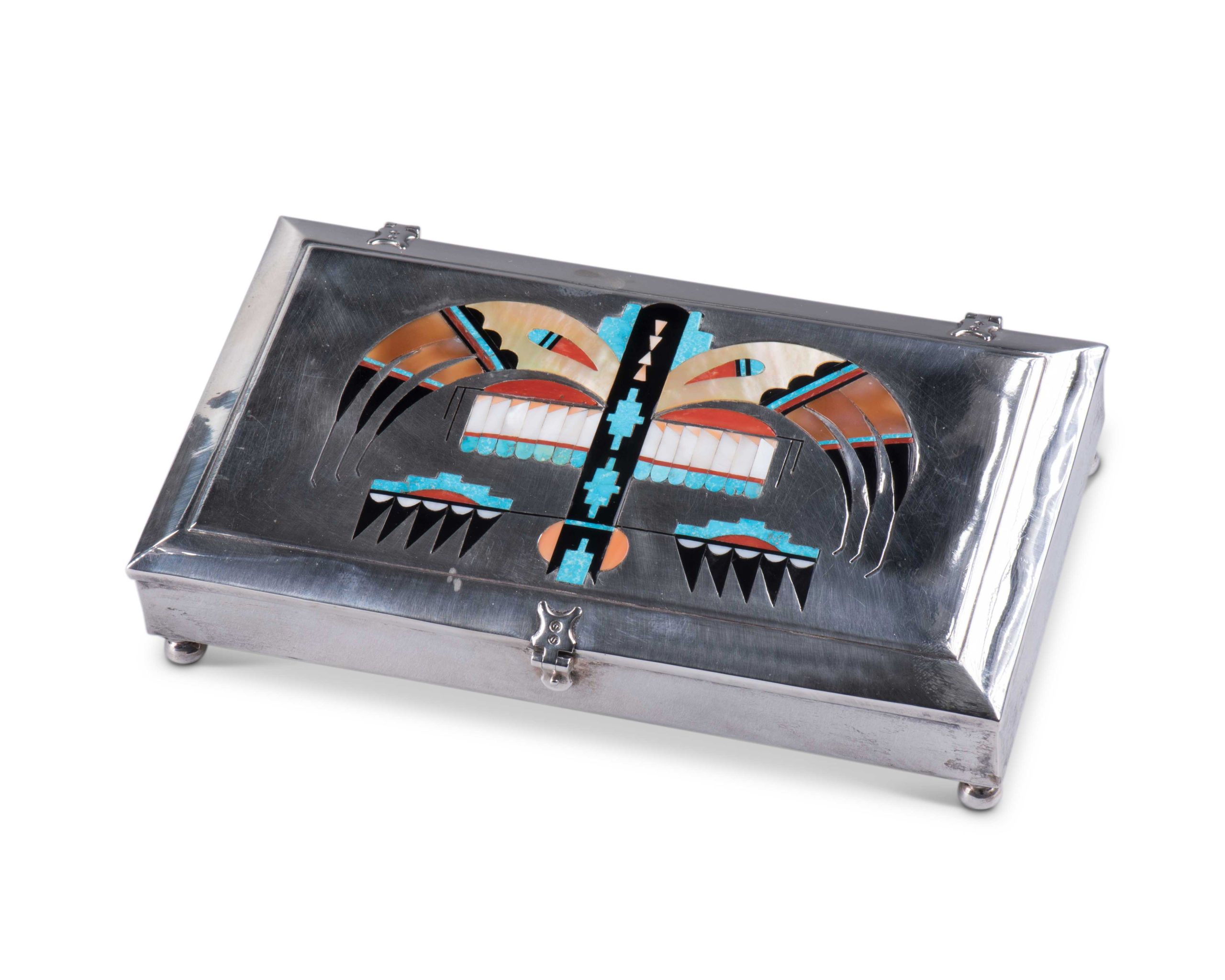 Navajo Silver Box with Zuni Inlay