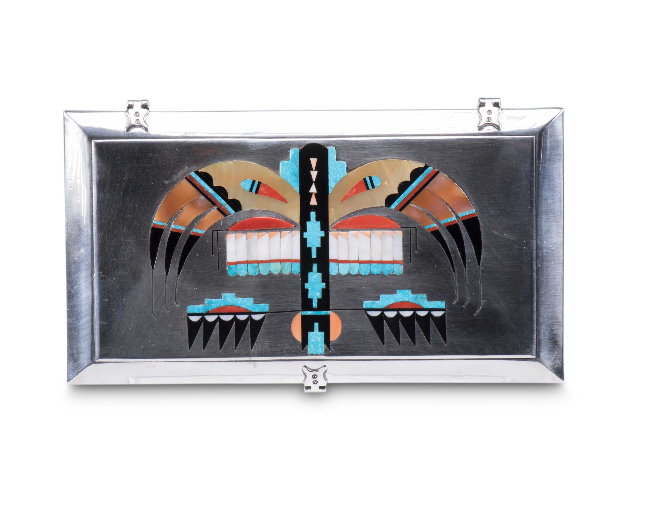 Navajo Silver Box with Zuni Inlay