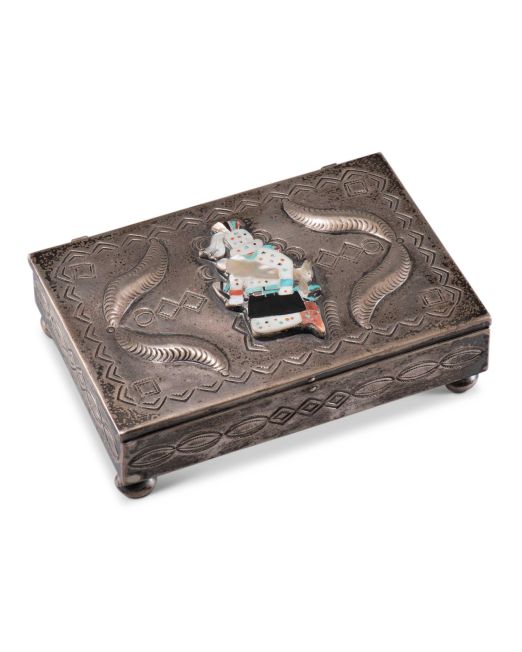 Walter Nahktewa Silver Box with Zuni White Fire God