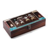Elliott Qualo Silver and Wood Box with Inlaid Apache Gaan Dancers