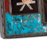 Elliott Qualo Silver and Wood Box with Inlaid Apache Gaan Dancers