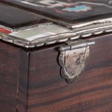 Elliott Qualo Silver and Wood Box with Inlaid Apache Gaan Dancers