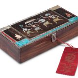 Elliott Qualo Silver and Wood Box with Inlaid Apache Gaan Dancers