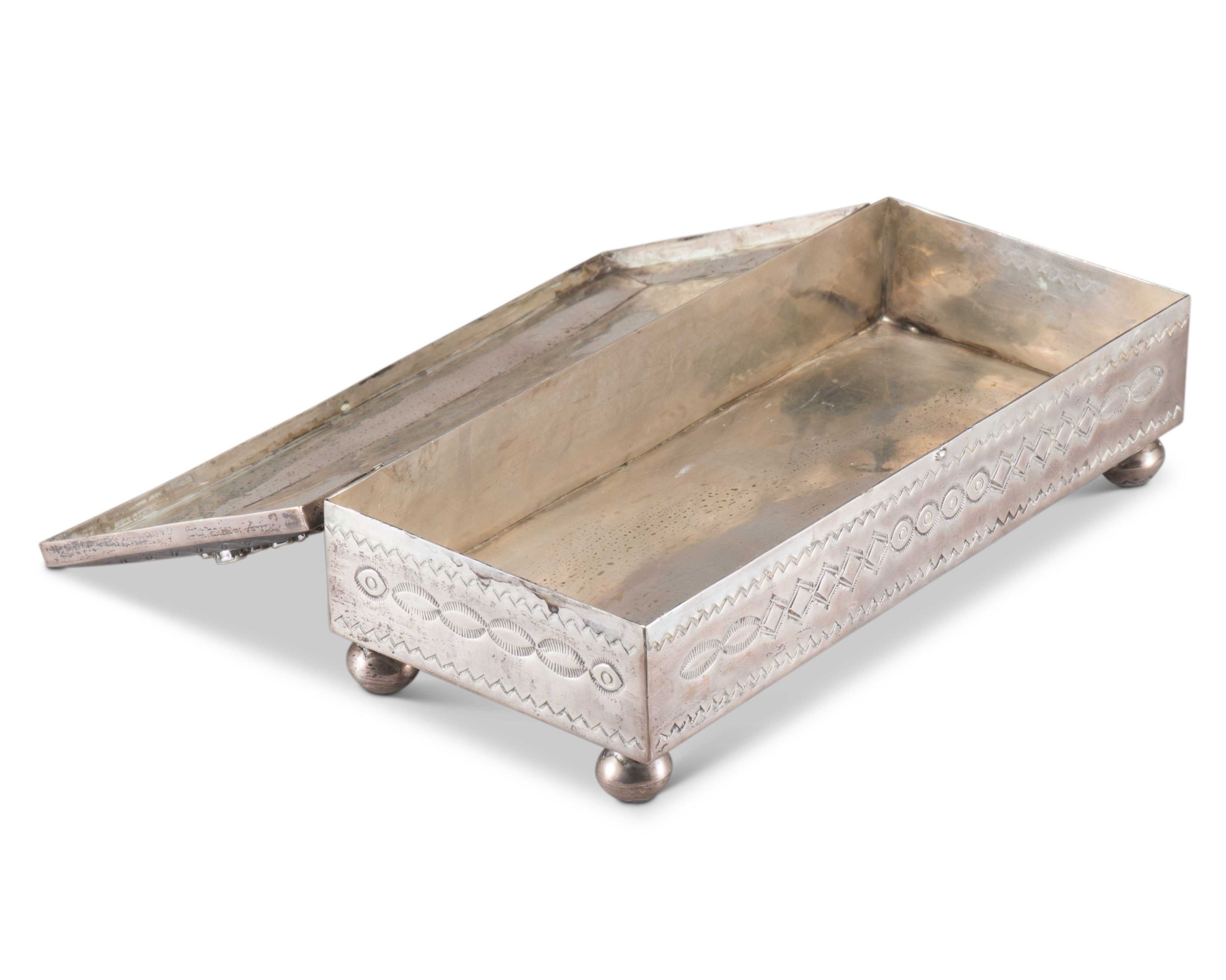 John Hoskie and Eddie Beyuka Silver Box with Inlaid Shalako