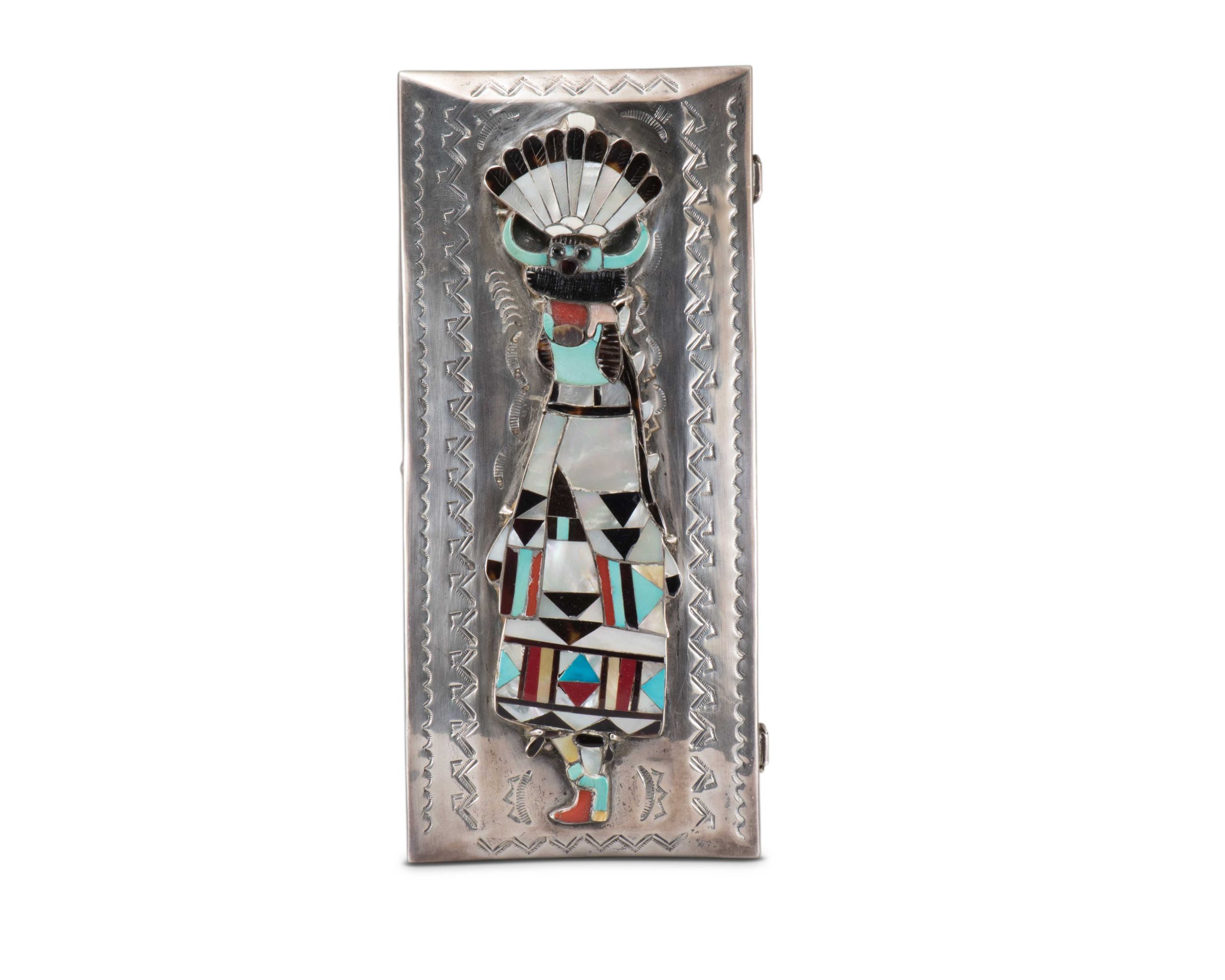 John Hoskie and Eddie Beyuka Silver Box with Inlaid Shalako